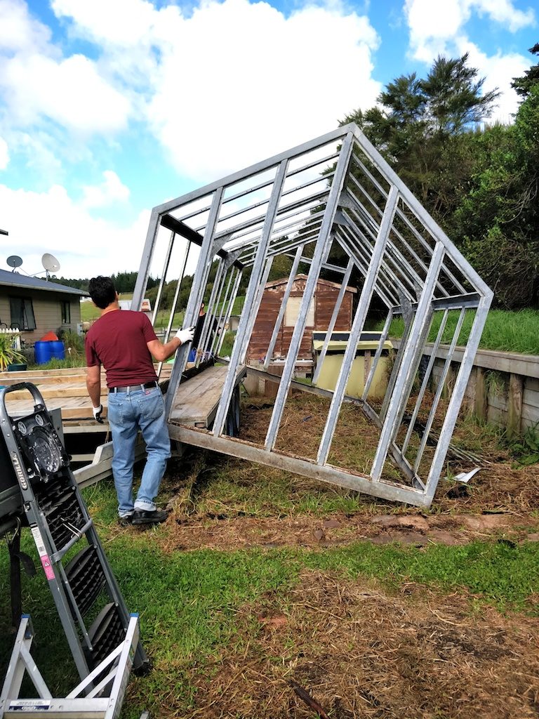 Moving a greenhouse frame